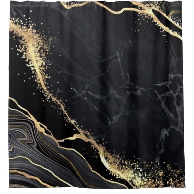 Cortina De Ducha Black Gold Faux Marble Bonito Elegante Lujo (Anverso)