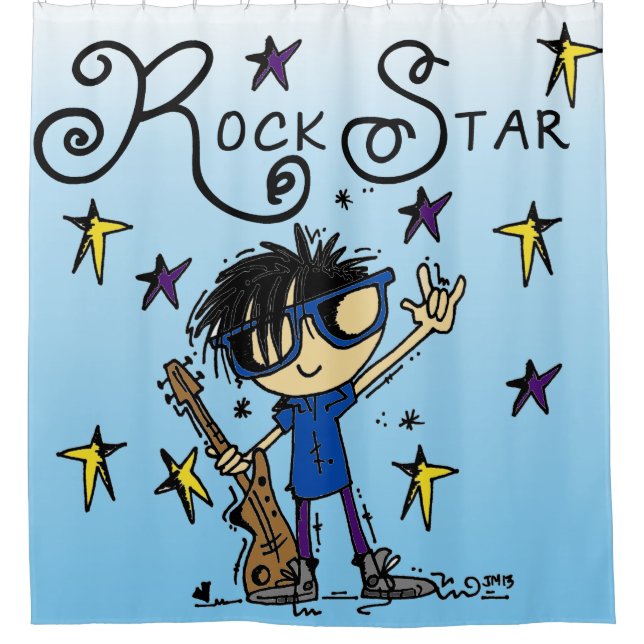 Cortina De Ducha Black Hair Boy Rock Star (Anverso)