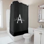 Cortina De Ducha Black Silver Modern Script Girly Monograma Nombre<br><div class="desc">Monograma negro y plateado Nombre Cortina de ducha de baño. Esto hace que el dulce perfecto cumpleaños 16,  boda,  ducha de novia,  aniversario,  ducha de bebé o fiesta de soltera sea regalo para alguien que ama el lujo glam y los estilos de moda.</div>