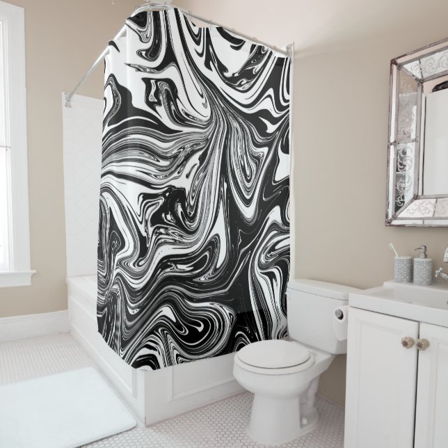 Cortina De Ducha Black White Marble Swirl Elegent Moda Trendy (In situ)