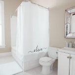 Cortina De Ducha Black White Modern Script Girly Monograma Nombre<br><div class="desc">Monograma blanco y negro Nombre Cortina de ducha en el baño. Esto hace que el dulce perfecto cumpleaños 16,  boda,  ducha de novia,  aniversario,  ducha de bebé o fiesta de soltera sea regalo para alguien que ama el lujo glam y los estilos de moda.</div>