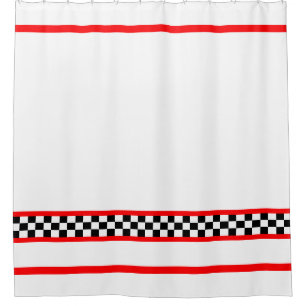 Cortina De Ducha Black White Race Check con rojo