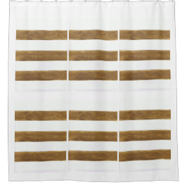 Cortina de ducha blanca con bandas de oro