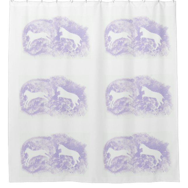 Cortina de ducha blanca con diseños del caballo de (Anverso)