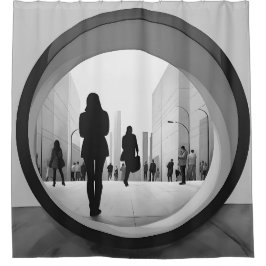 Cortina de ducha blanca y negra de arte moderno