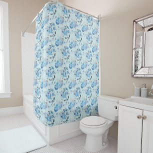 Cortina De Ducha Blanco Azul Floral Cottage Core Shabby Chic Platea