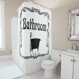 Cortina De Ducha Blanco del negro de la tina del cuarto de baño de