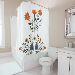 Cortina De Ducha Blanco floral contemporáneo