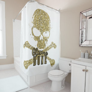 Cortina De Ducha Blanco Glam to the Bone Oro Glitter Calavera