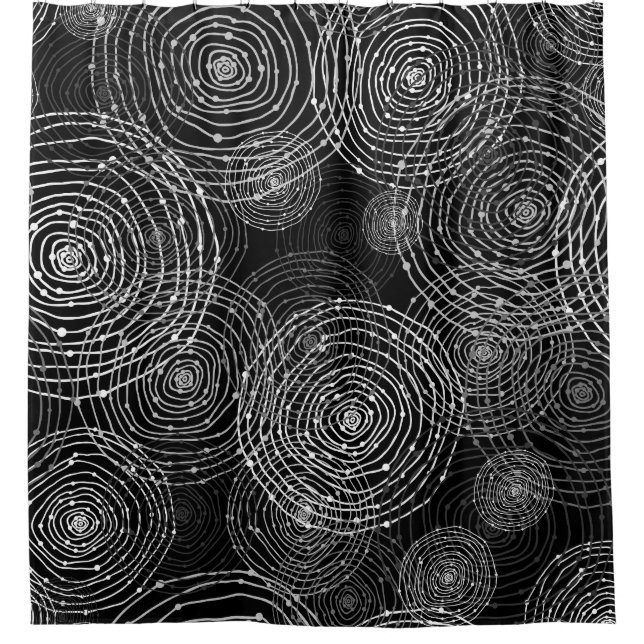 Cortina De Ducha Blanco Negro: Formas redondeadas impecables. (Anverso)