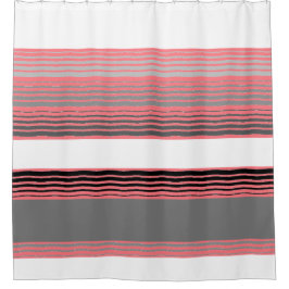 Cortina De Ducha Blanco negro gris y coral
