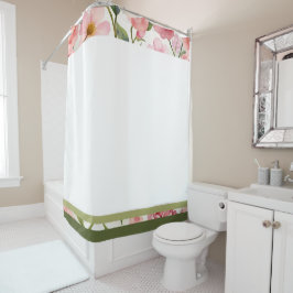 Cortina De Ducha Blanco rosa y verde