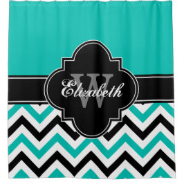 Cortina De Ducha Blanco Teal Negro LG Chevron 1ICBR Nombre Monogram