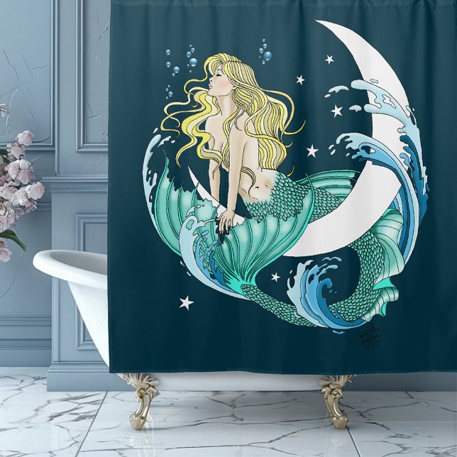 Cortina De Ducha Blonde Mermaid Moon Fantasy Art Deco (Subido por el creador)