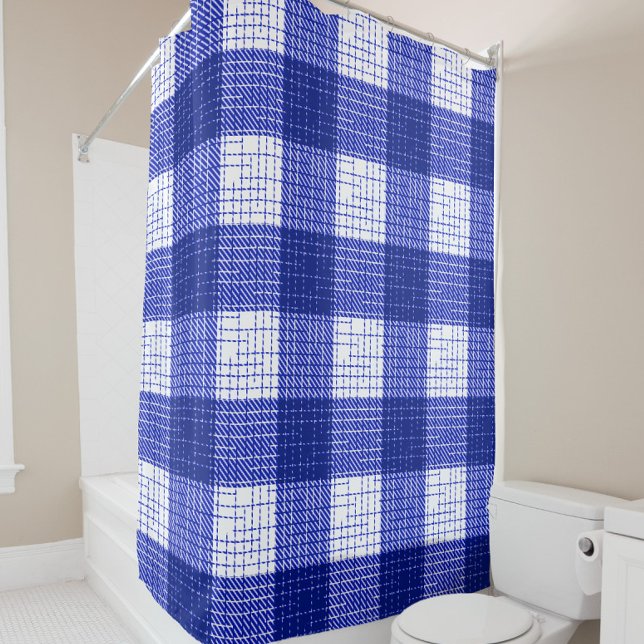 Cortina De Ducha Blue and White Bold Checkered Plaid Design  (Subido por el creador)