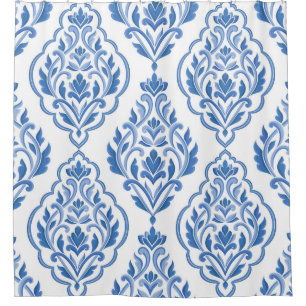Cortina De Ducha Blue and white damask vintage seamless pattern. Vi