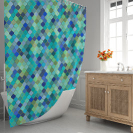 Cortina De Ducha Blue Aqua Moroccan Mosaic Pattern