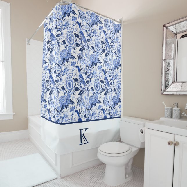 Cortina De Ducha Blue Bird Chinoiserie Monograma  (In situ)