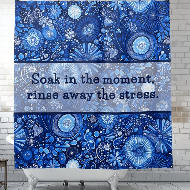 Cortina de ducha Blue Botani Sayings (Blue Botanical Shibori Sayings Shower Curtain.)