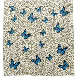 Cortina De Ducha Blue butterfly gold garden