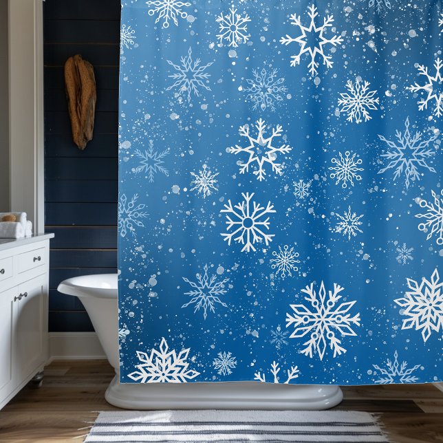 Cortina De Ducha Blue de zafiro con copos de nieve blancos (Subido por el creador)