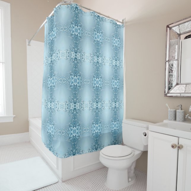 Cortina De Ducha Blue Decorative Floral Shower Curtain (In situ)