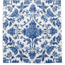 Blue Floral Chinoiserie White Watercolor