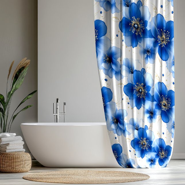 Cortina De Ducha Blue Floral Pattern with Gold Accents (Subido por el creador)