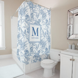 Cortina De Ducha Blue French Toile Monogram