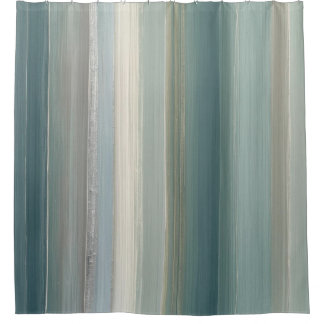 Cortina De Ducha Blue Green Abstract Coastal Stripe