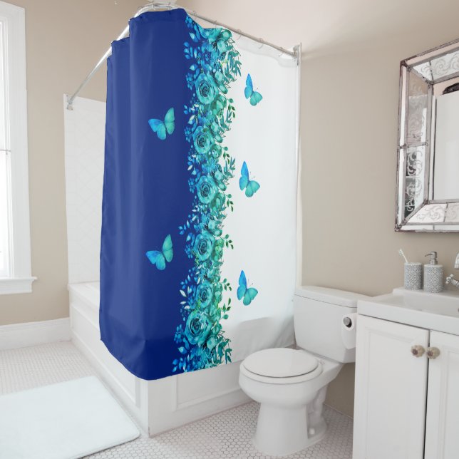 Cortina De Ducha Blue Petal Symphony Shower Curtain (In situ)
