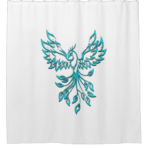 Cortina De Ducha Blue Phoenix Rising en Blanco
