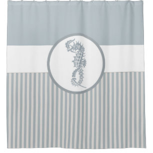 Cortina De Ducha Blue Seahorse Blue Classic Nautical Elegant
