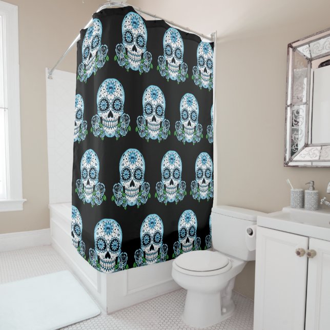 Cortina De Ducha Blue Sugar Skull (In situ)