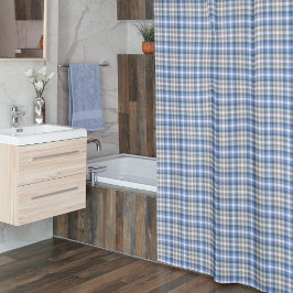 Cortina De Ducha Blue Taupe Tartan Plaid