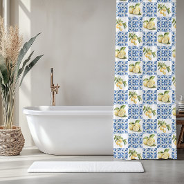 Cortina De Ducha Blue Tile French Country Lemon Pattern