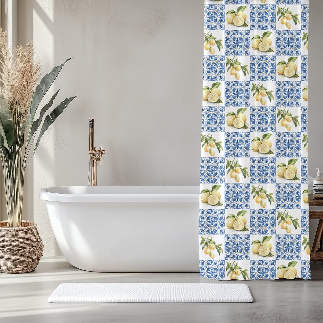 Cortina De Ducha Blue Tile French Country Lemon Pattern (Subido por el creador)