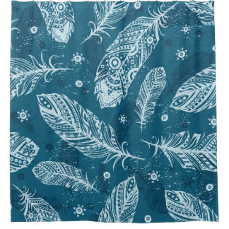Cortina De Ducha Blue vintage feather pattern