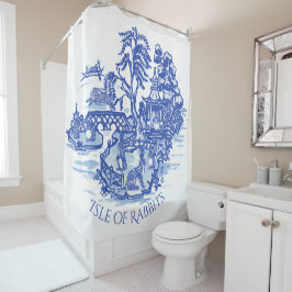 Cortina De Ducha Blue Willow Rabbit Island Whimsical Chinoiserie