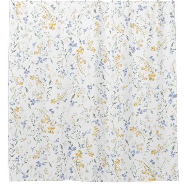 Cortina De Ducha Blue Yellow Wildflower Pattern (Anverso)
