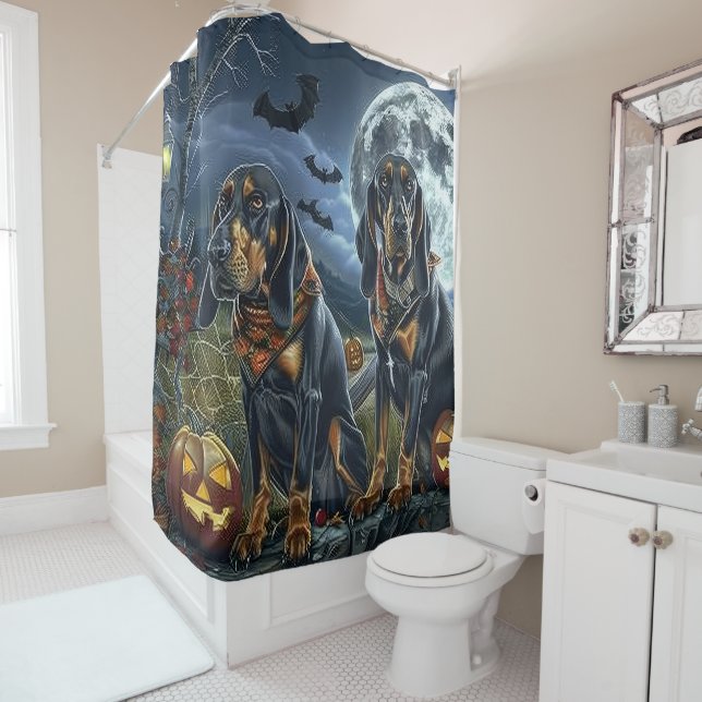 Cortina De Ducha Bluetick Coonhound Halloween Spooky (In situ)