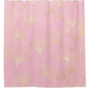 Cortina De Ducha Blush Ginkgo Luxe – Botánico Dorado sobre Rosa (2)