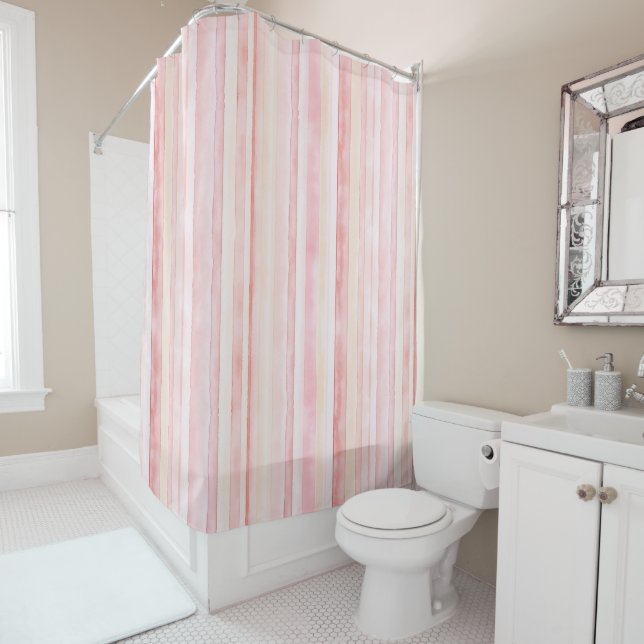 Cortina De Ducha Blush Pink Cream Stripes (In situ)