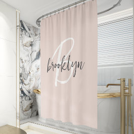 Cortina De Ducha Blush Rosa Gris Tendenza Monograma Nombre