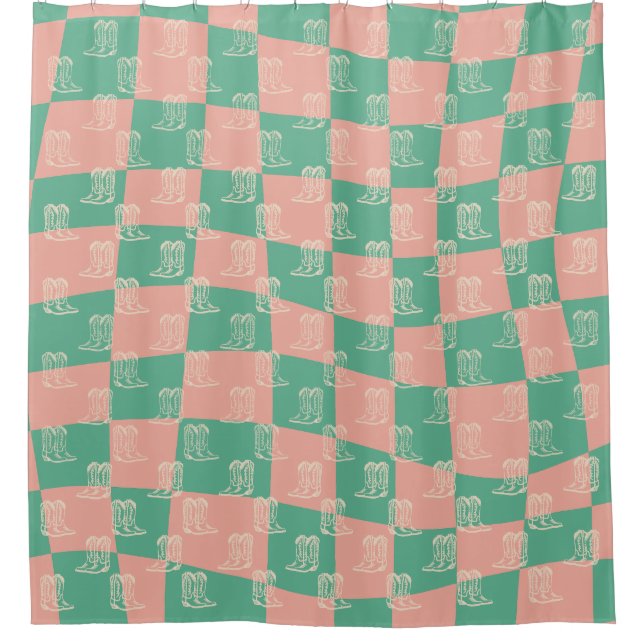 Cortina De Ducha Bobotas de vaquero occidentales rosas Aqua Retro (Anverso)