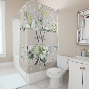 Cortina De Ducha Boda de monograma neutro natural Keepsake