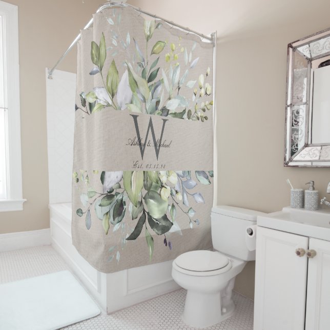 Cortina De Ducha Boda del Monograma Neutral Natural Keepsake (In situ)