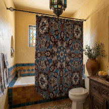 Cortina de ducha bohemio marrón y turquesa