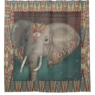Cortina De Ducha Bohemio tribal de Boho del elefante del modelo de