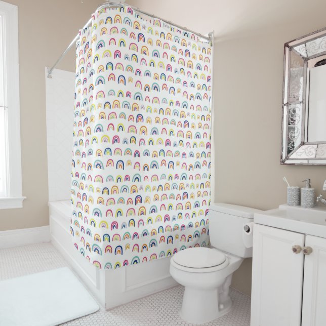 Cortina De Ducha Boho Blanco Multi Arcoíris (In situ)